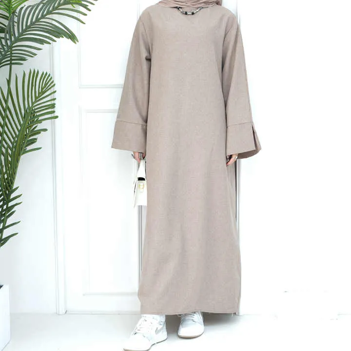 عباية محتشمة، عباية بسيطة من الكتان -  Modest Abaya Simple Linen Closed Abaya Muslim Dress