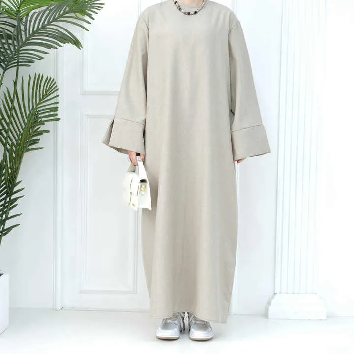 عباية محتشمة، عباية بسيطة من الكتان -  Modest Abaya Simple Linen Closed Abaya Muslim Dress