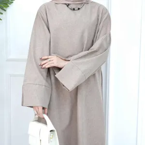 عباية محتشمة، عباية بسيطة من الكتان -  Modest Abaya Simple Linen Closed Abaya Muslim Dress