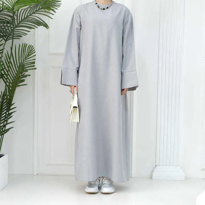 عباية محتشمة، عباية بسيطة من الكتان -  Modest Abaya Simple Linen Closed Abaya Muslim Dress