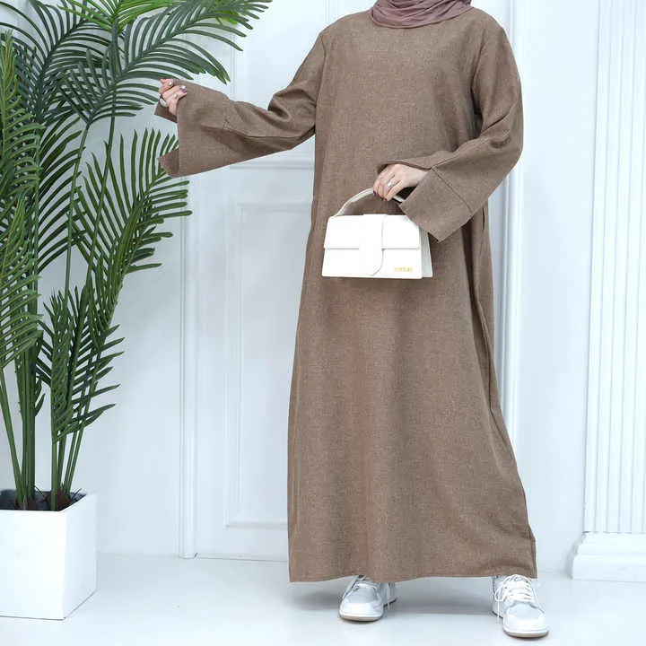 عباية محتشمة، عباية بسيطة من الكتان -  Modest Abaya Simple Linen Closed Abaya Muslim Dress