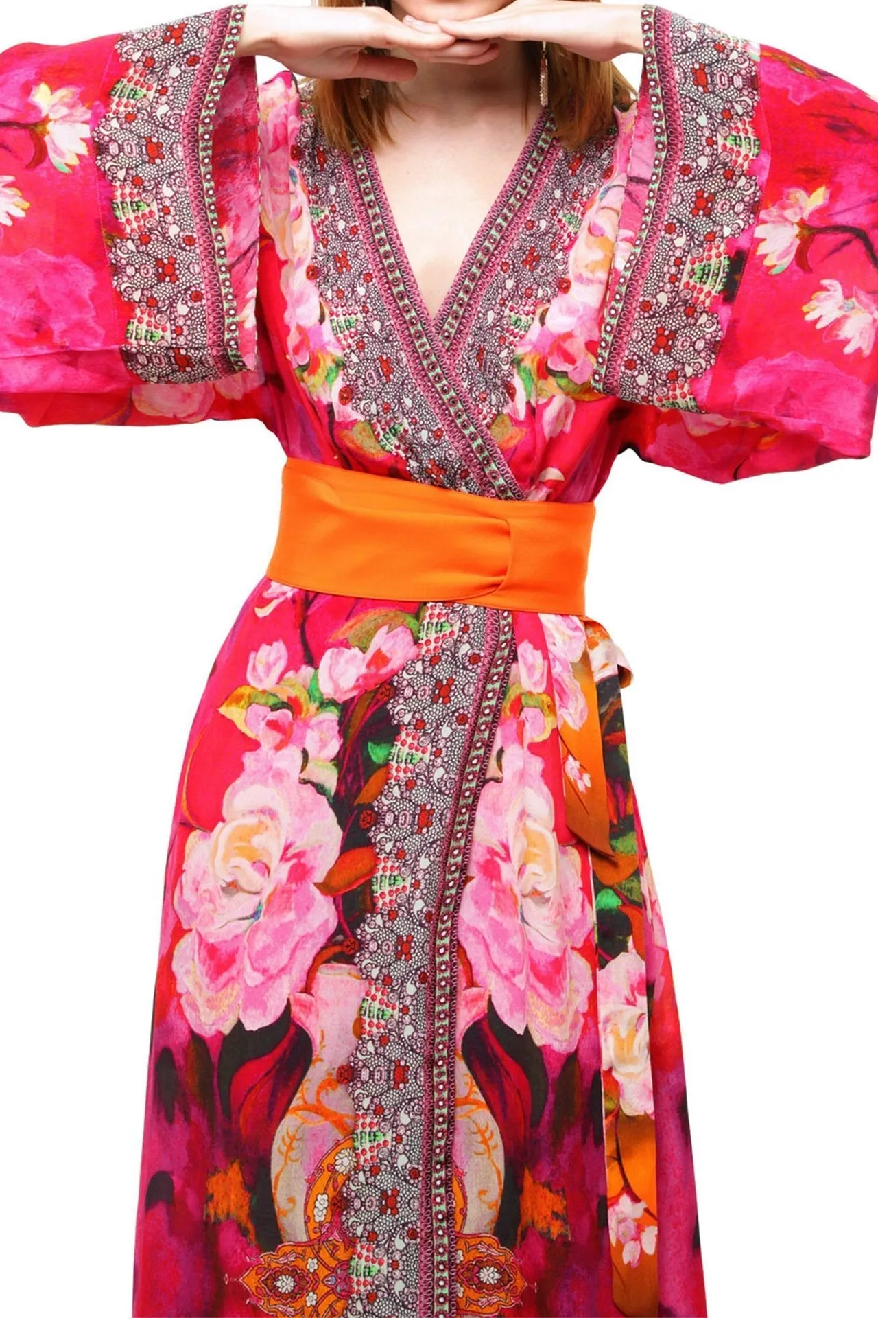 As seen On Kyle Richards Pink Long Wrap Dress