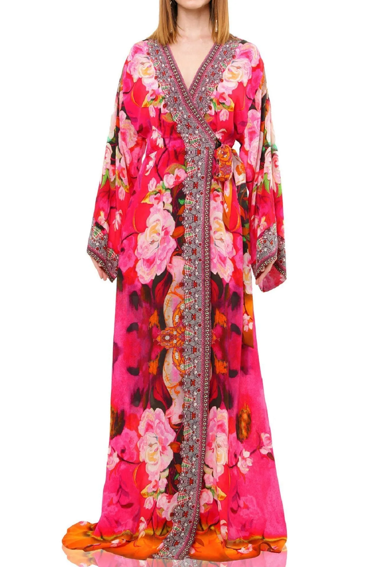 As seen On Kyle Richards Pink Long Wrap Dress