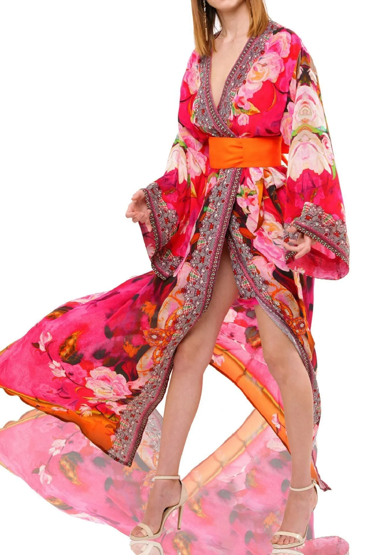 As seen On Kyle Richards Pink Long Wrap Dress