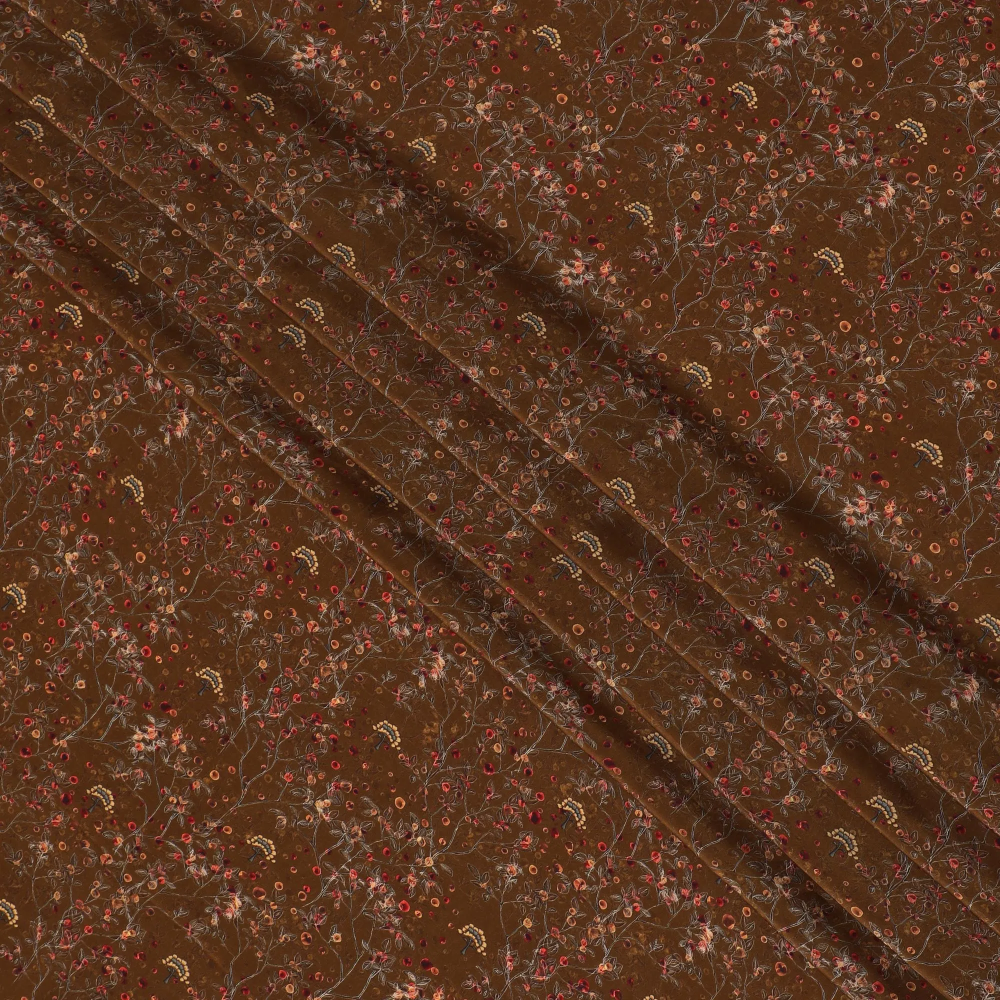 Autumn Spice Synthetic Crepe Fabric with Delicate Floral Print, 110 cm Wide-D19137