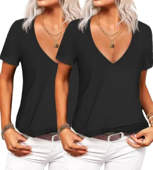Beyove Women's Deep V T-Shirt Summer Short Sleeve Loose Casual Top(S-3XL)