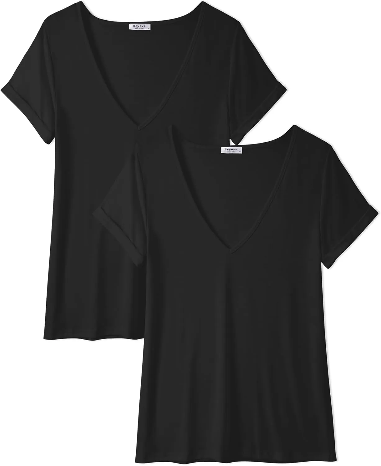 Beyove Women's Deep V T-Shirt Summer Short Sleeve Loose Casual Top(S-3XL)