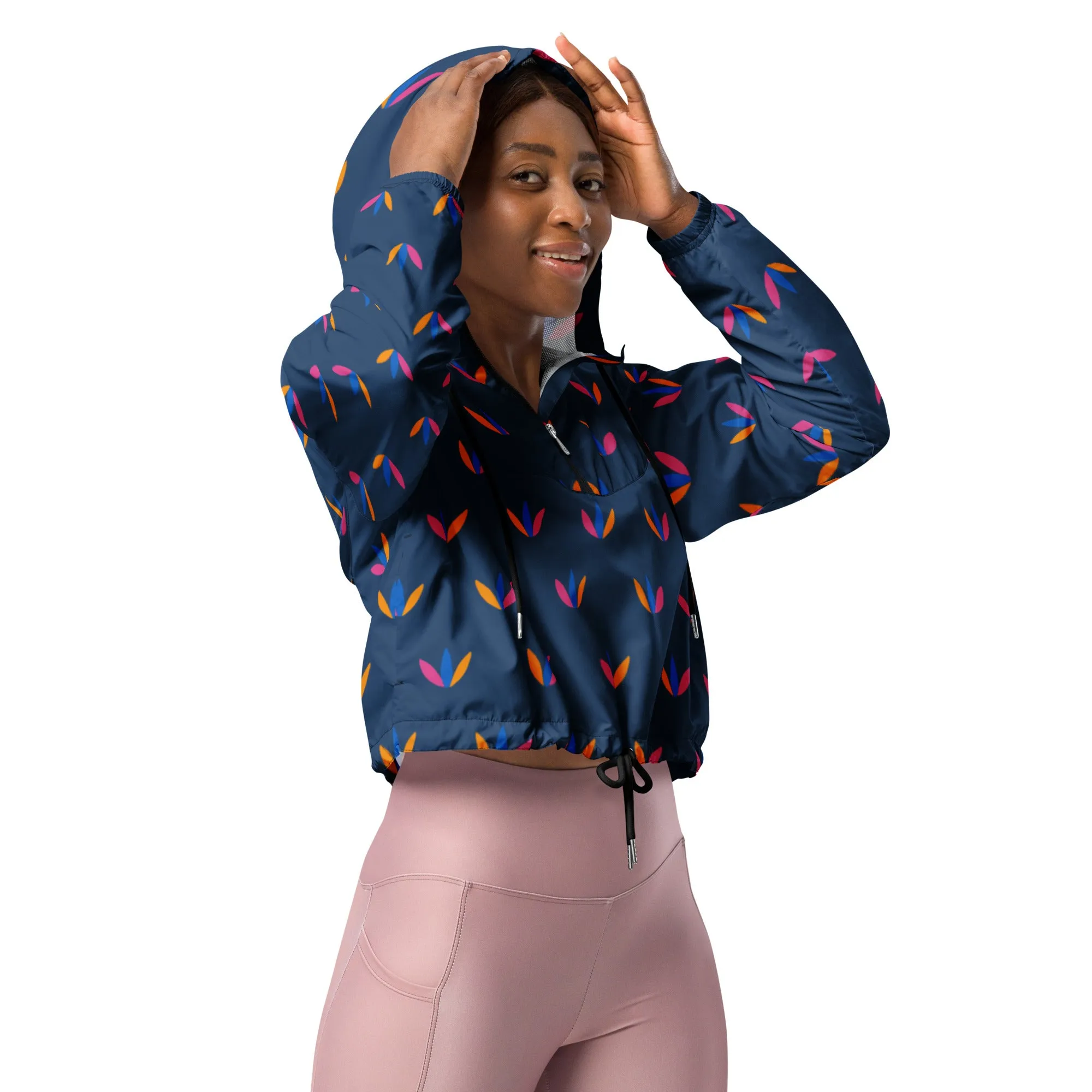Blue Bud Folk Flower cropped Waterproof Jacket