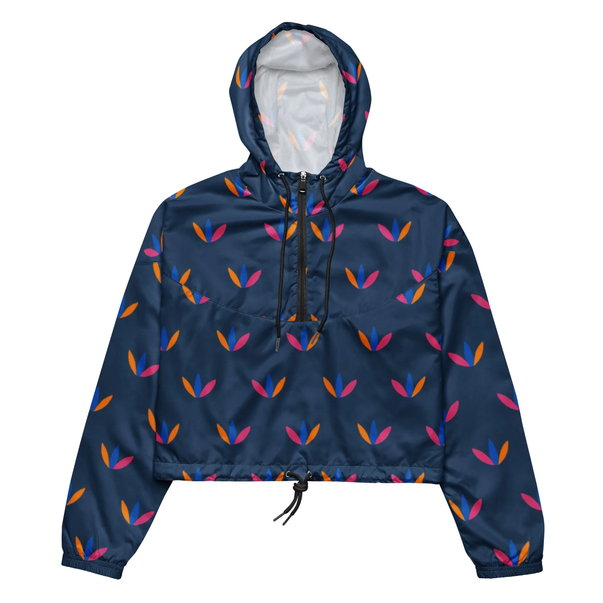 Blue Bud Folk Flower cropped Waterproof Jacket