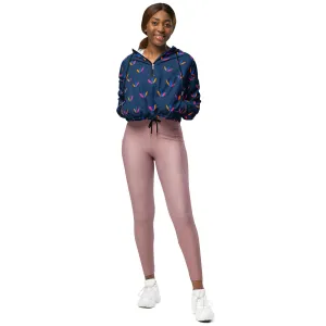 Blue Bud Folk Flower cropped Waterproof Jacket