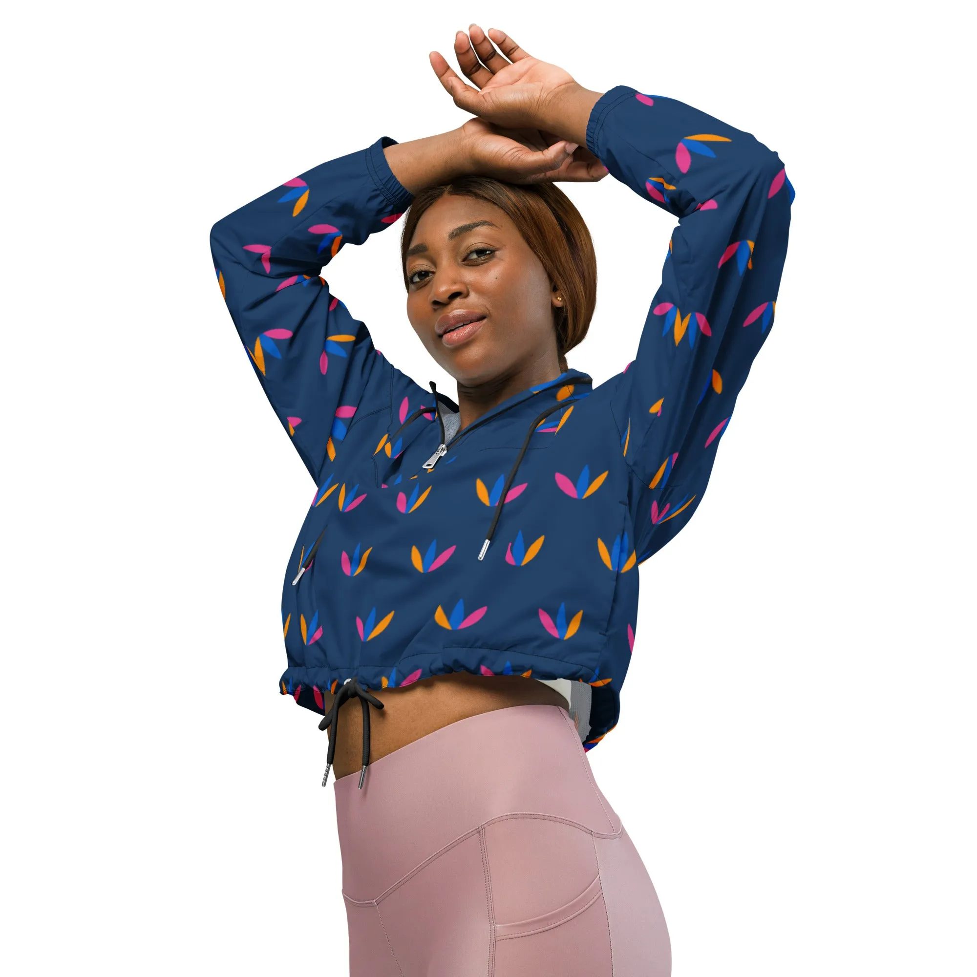 Blue Bud Folk Flower cropped Waterproof Jacket