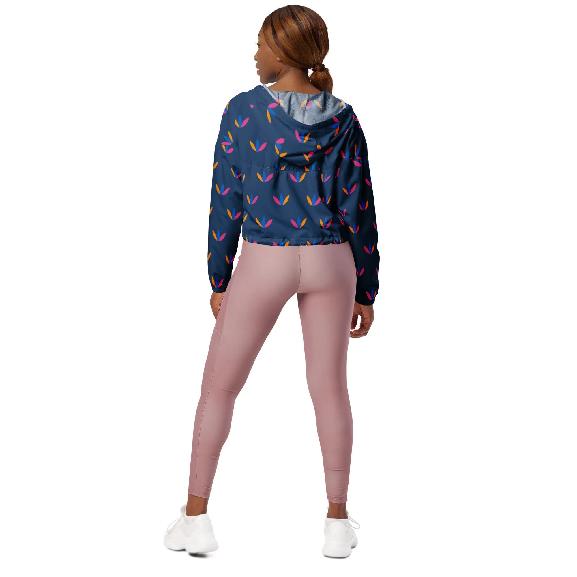 Blue Bud Folk Flower cropped Waterproof Jacket