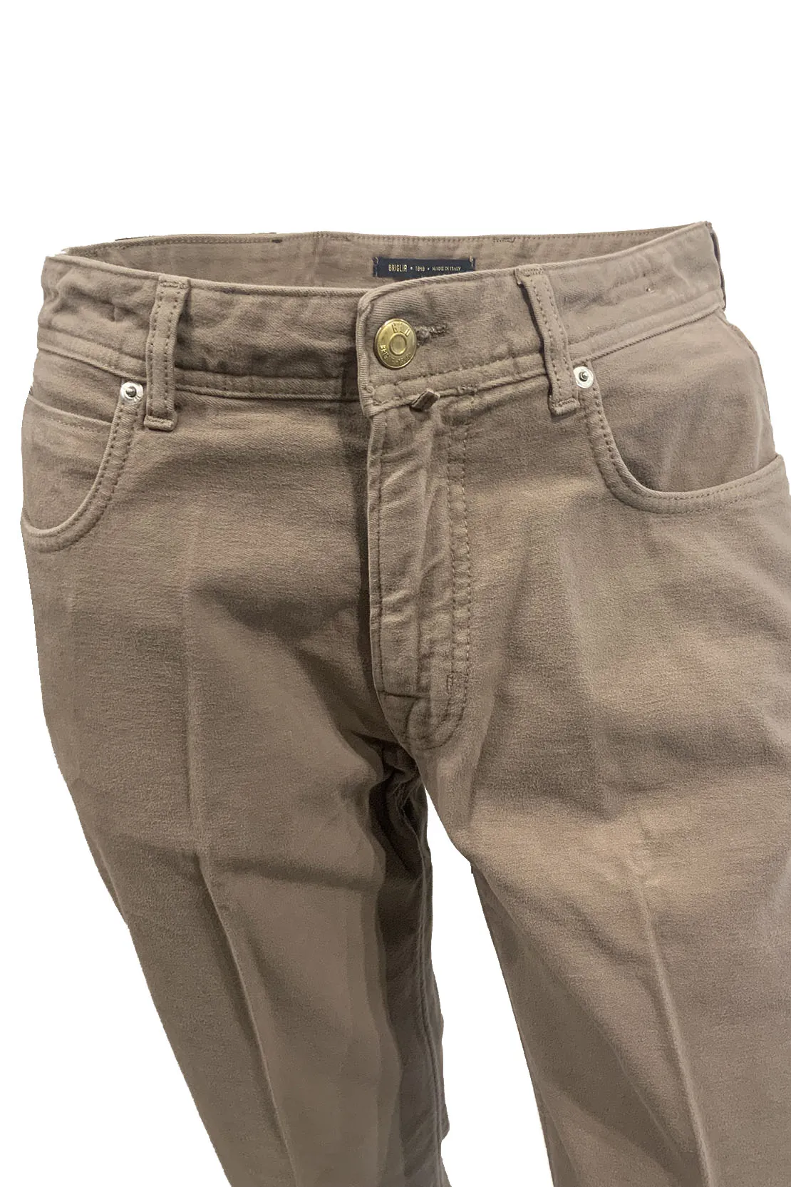 BRIGLIA 1949 - STEVE Taupe Brushed Cotton Stretch Moleskin Feel Jeans 423507 536