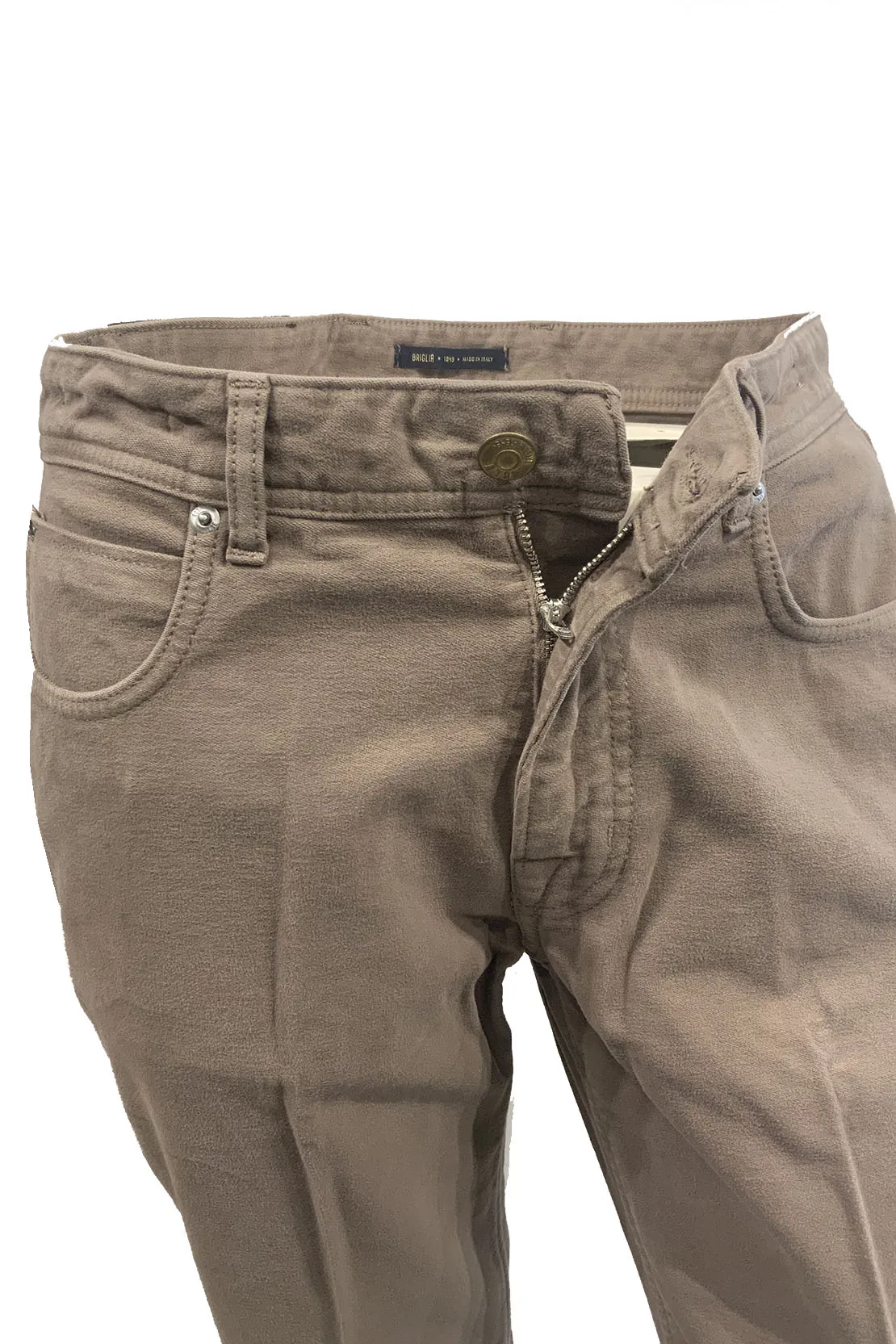 BRIGLIA 1949 - STEVE Taupe Brushed Cotton Stretch Moleskin Feel Jeans 423507 536