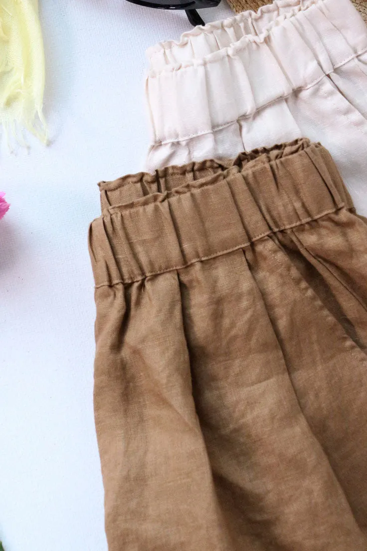 Brown High Waist Linen Shorts C2886