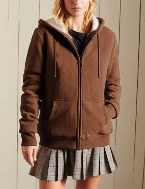Brown Women's Casual Full Zip Lined Hoodie Sweatshirt Jacket Coat - Yeokou