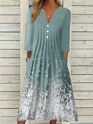 Casual Dress Shift Dress Print Dress Midi Dress Green 3/4 Length Sleeve Print Lace up Summer Spring V Neck Fashion Vacation  S M L XL XXL 3XL for Women