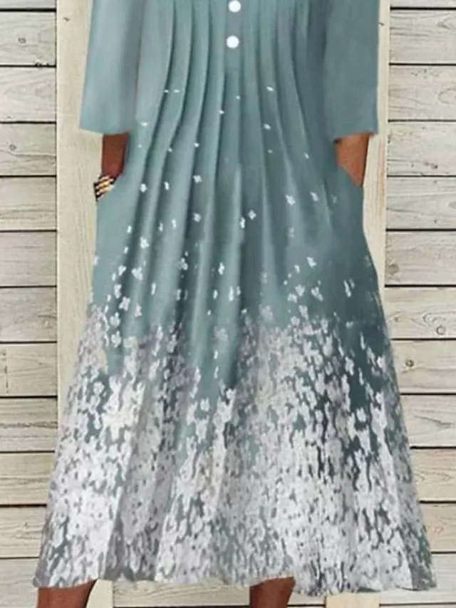 Casual Dress Shift Dress Print Dress Midi Dress Green 3/4 Length Sleeve Print Lace up Summer Spring V Neck Fashion Vacation  S M L XL XXL 3XL for Women
