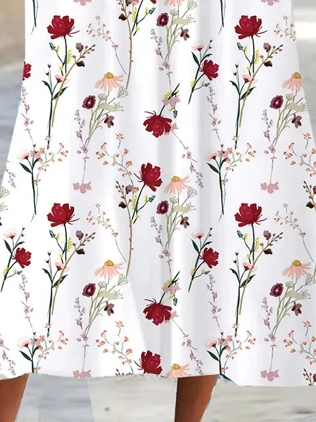 Casual Dress Shift Dress Summer Dress Floral Pocket Print V Neck Midi Dress Active Fashion Outdoor Date Short Sleeve Regular Fit White Blue Summer Spring S M L XL XXL for Women
