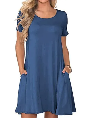 Casual Dress T Shirt Dress Tee Dress Midi Dress Black Navy Blue Royal Blue Short Sleeve Pure Color Pocket Spring Summer Crew Neck Casual Weekend  S M L XL XXL for Women