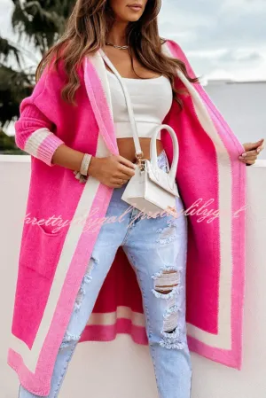 Catch Your Gaze Colorblock Pocket Hooded Long Cardigan