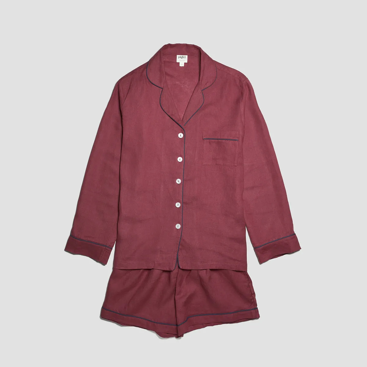 Cherry Linen Pyjama Shorts Set