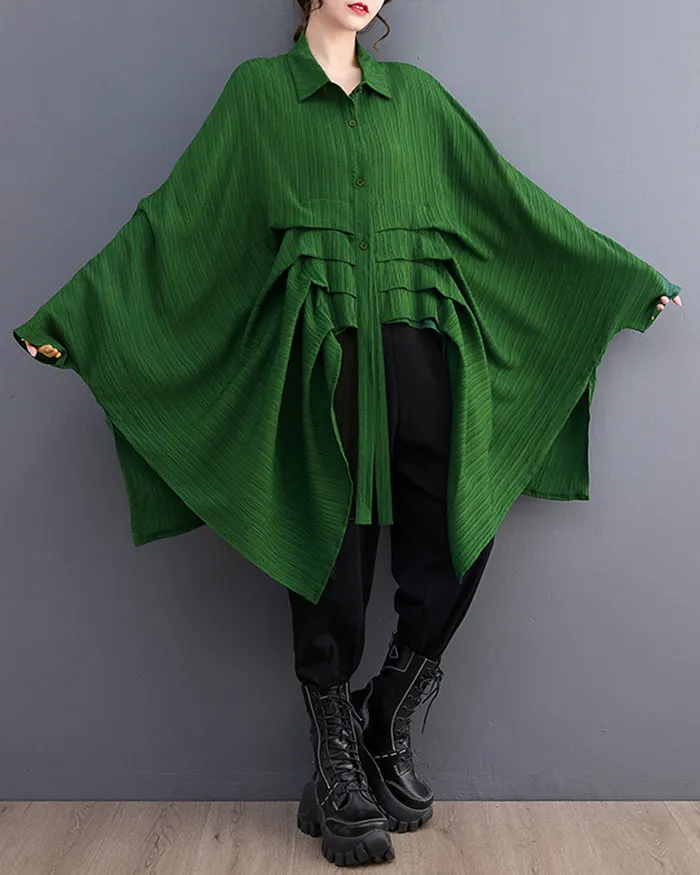 ellazhu Women's Long Batwing Sleeve Funky Inregular Hem High Low Button Down Shirt GZ127 Black