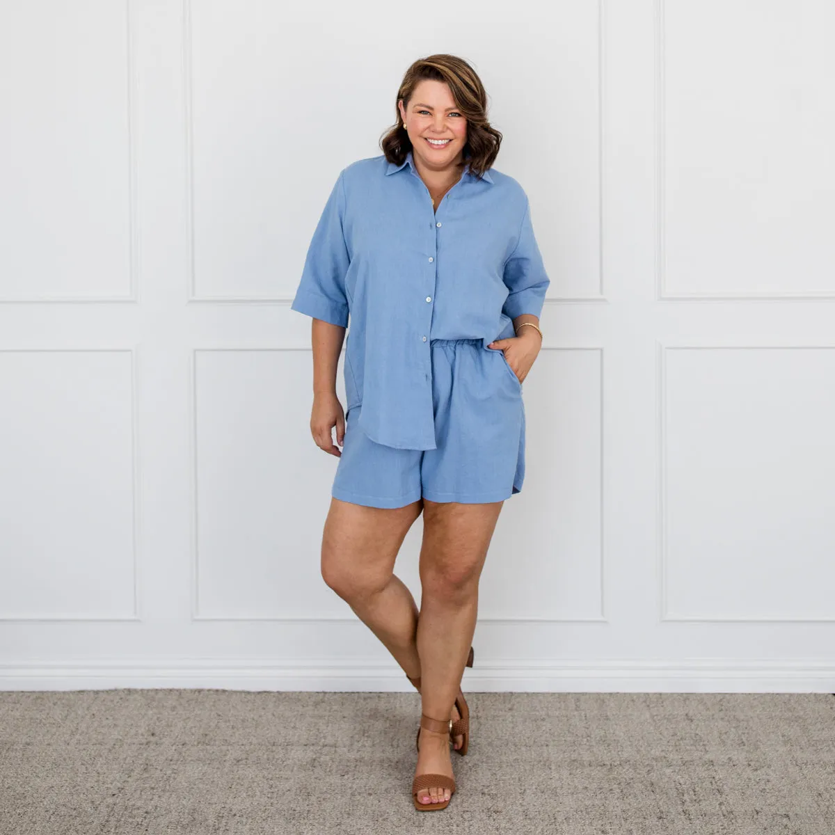 Emily cotton linen shorts - blue