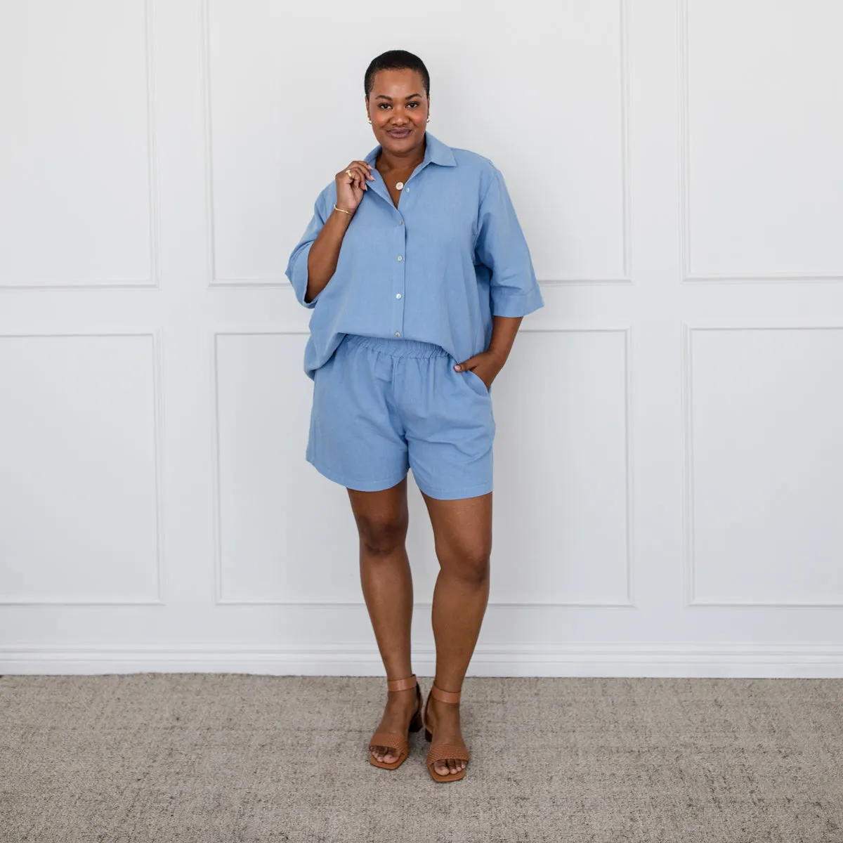 Emily cotton linen shorts - blue