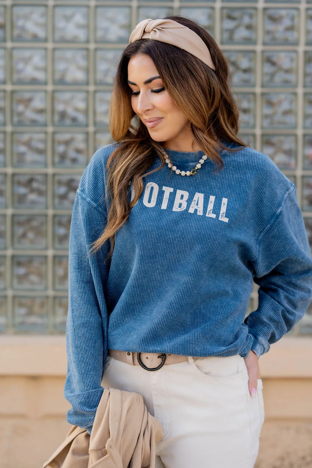 Football Ribbed Graphic Crewneck