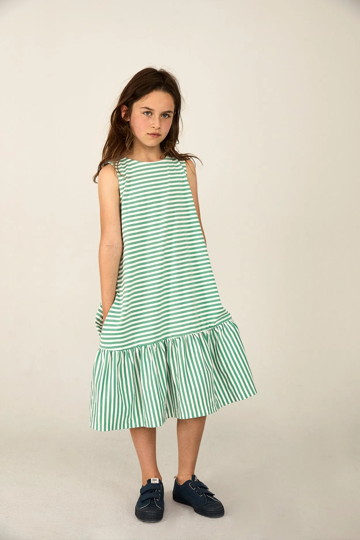 Frill Dress | Bright Green - Off White