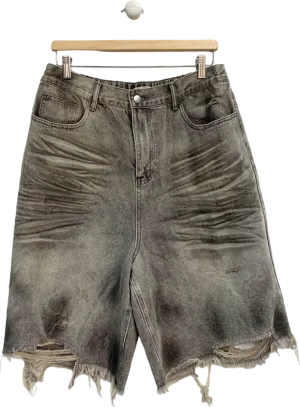 Garments Grey Distressed Denim Shorts UK L