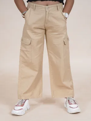 Girls Cotton Full Length Straight Fit Cargo Pant