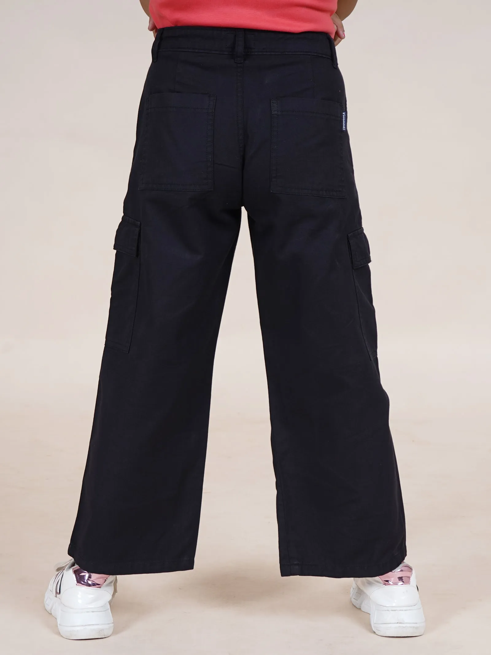 Girls Cotton Full Length Straight Fit Cargo Pant