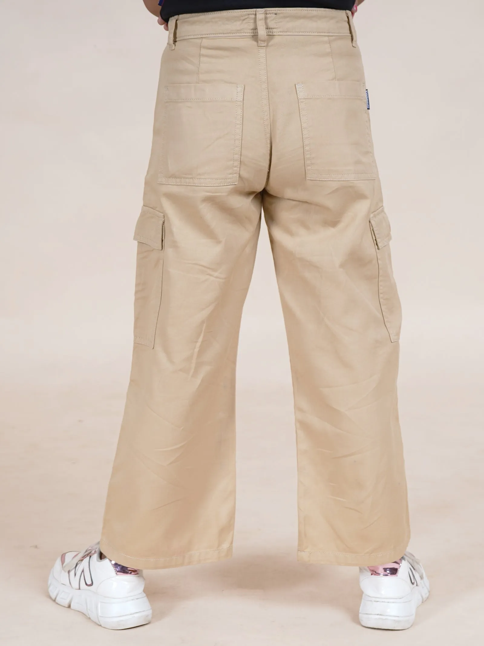 Girls Cotton Full Length Straight Fit Cargo Pant