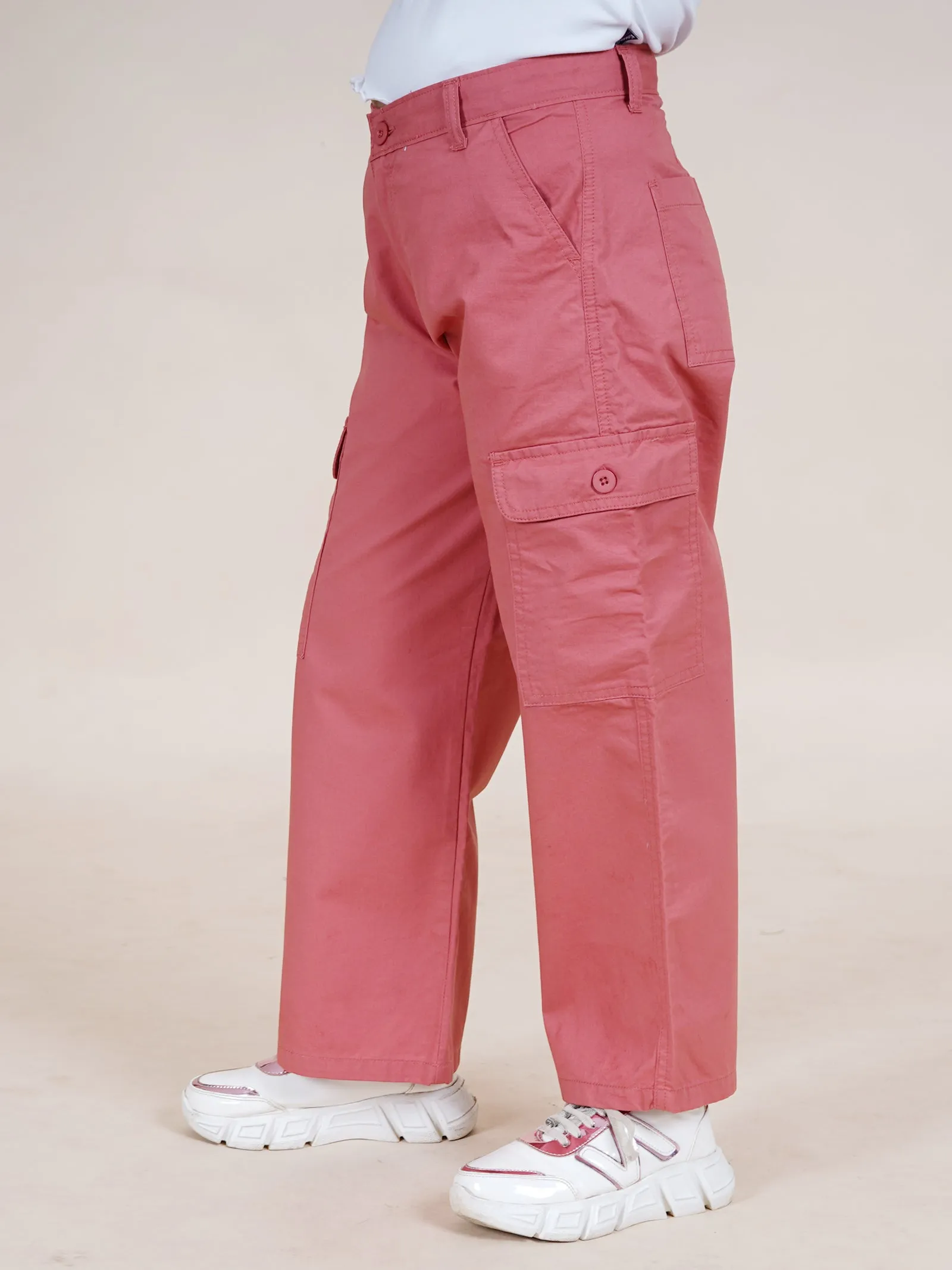 Girls Cotton Full Length Straight Fit Cargo Pant
