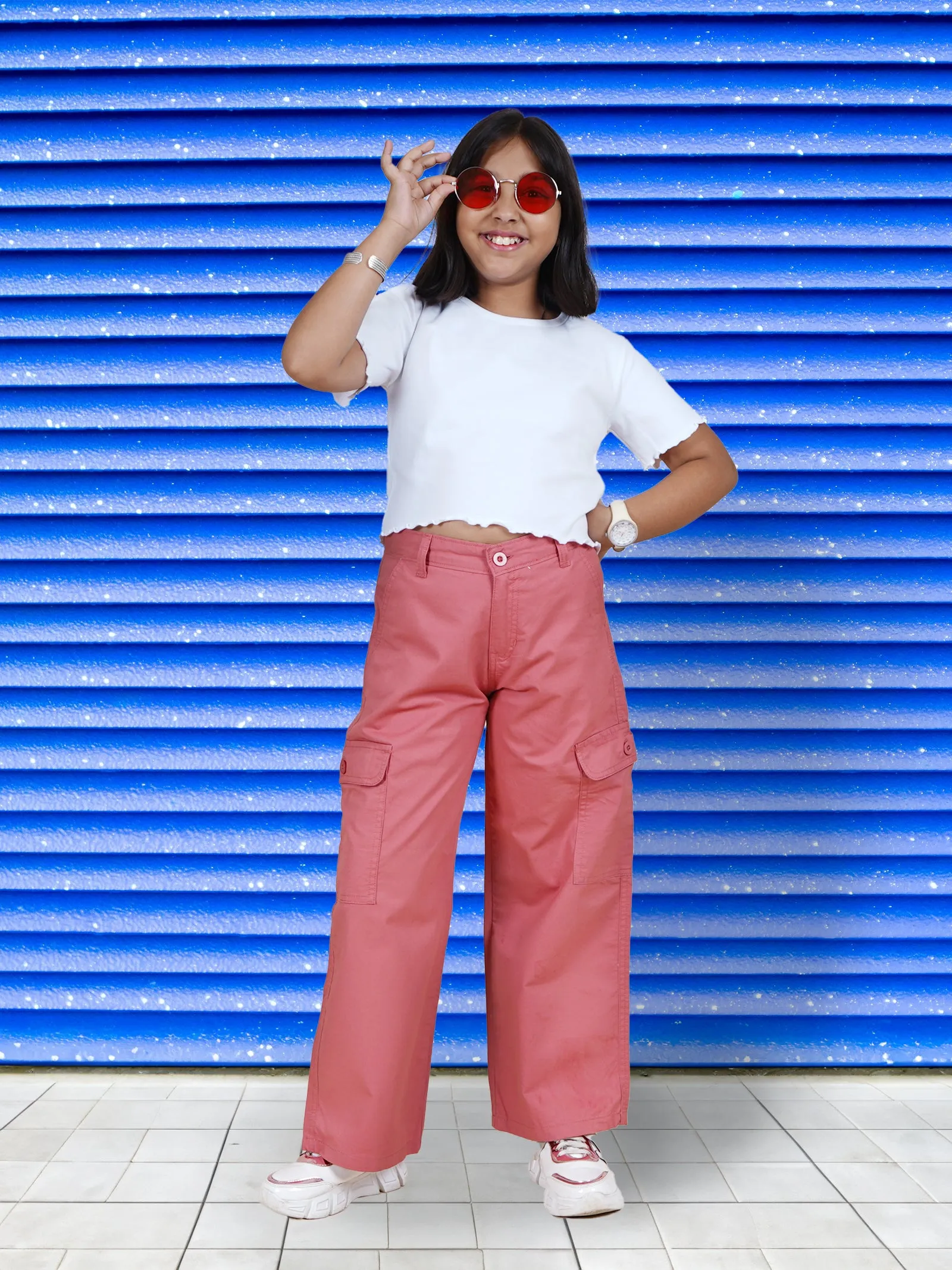 Girls Cotton Full Length Straight Fit Cargo Pant