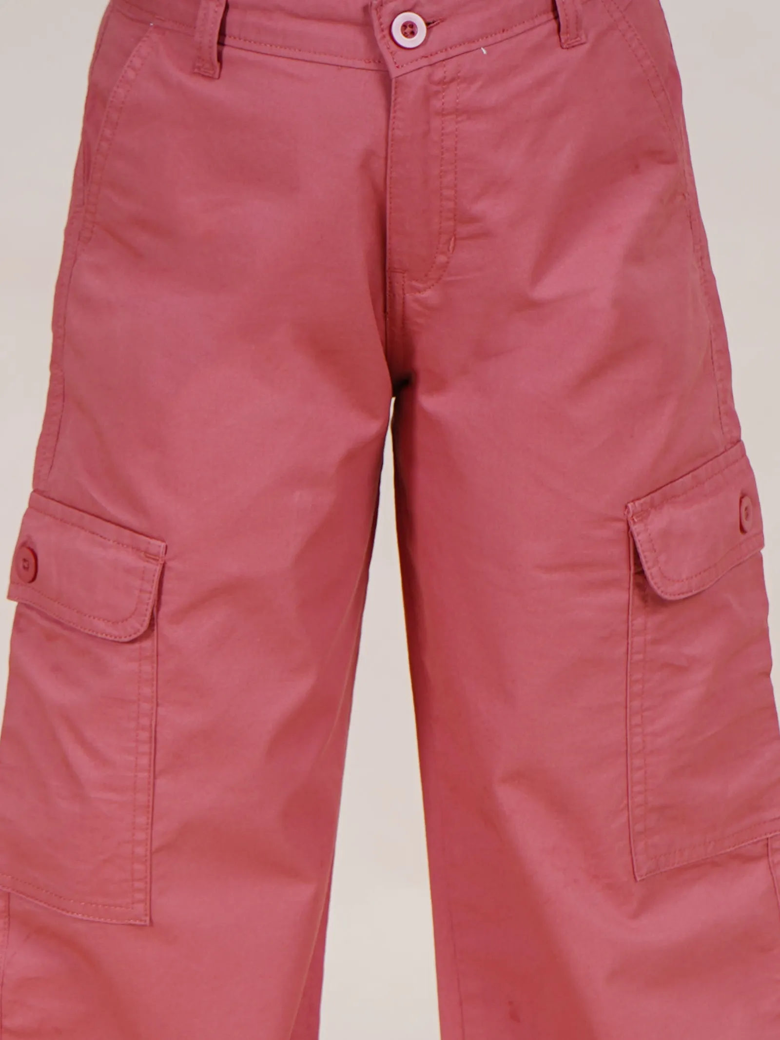 Girls Cotton Full Length Straight Fit Cargo Pant