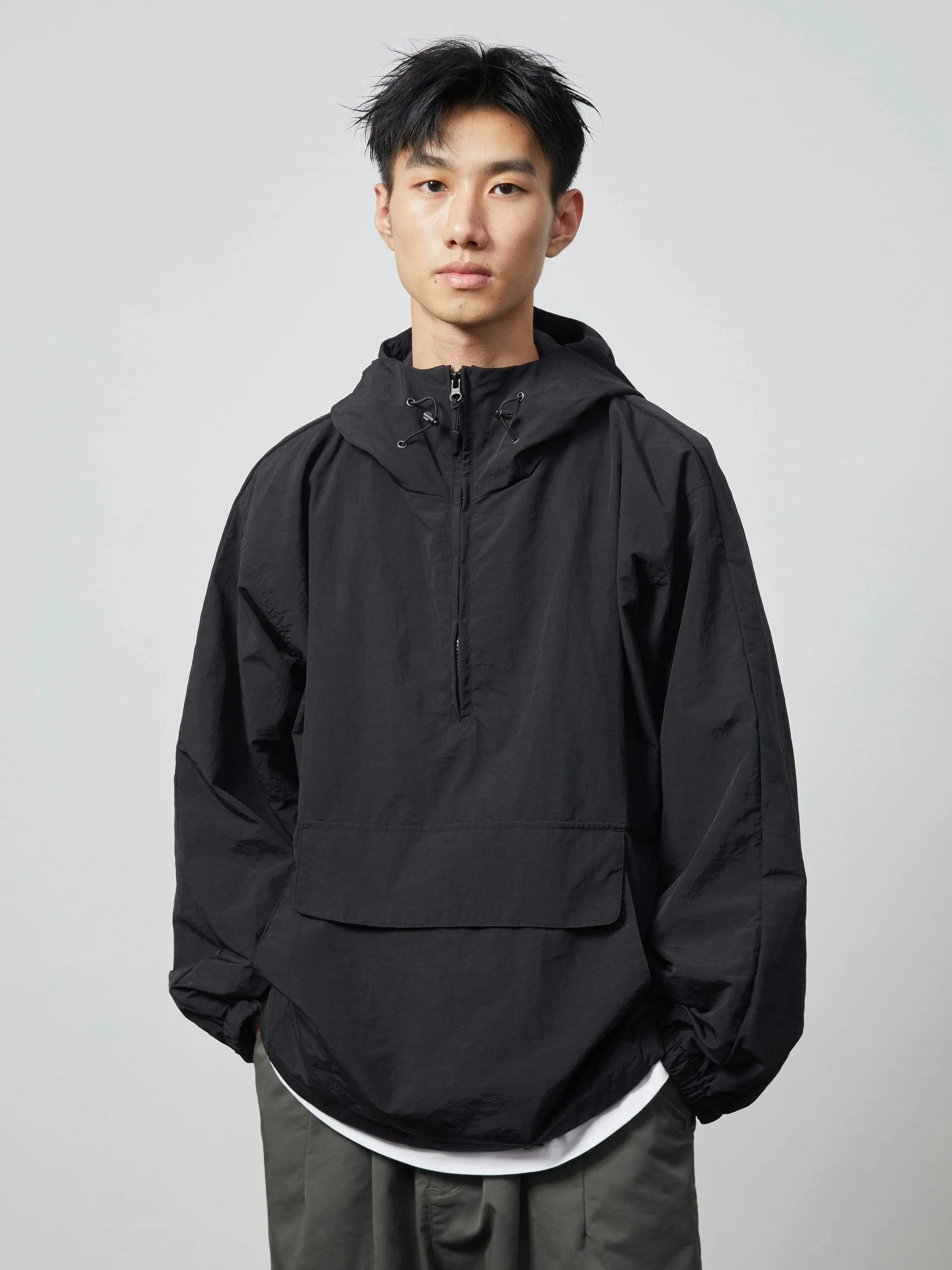 Half Zip Hooded Windbreaker Jacket with Front Pocket