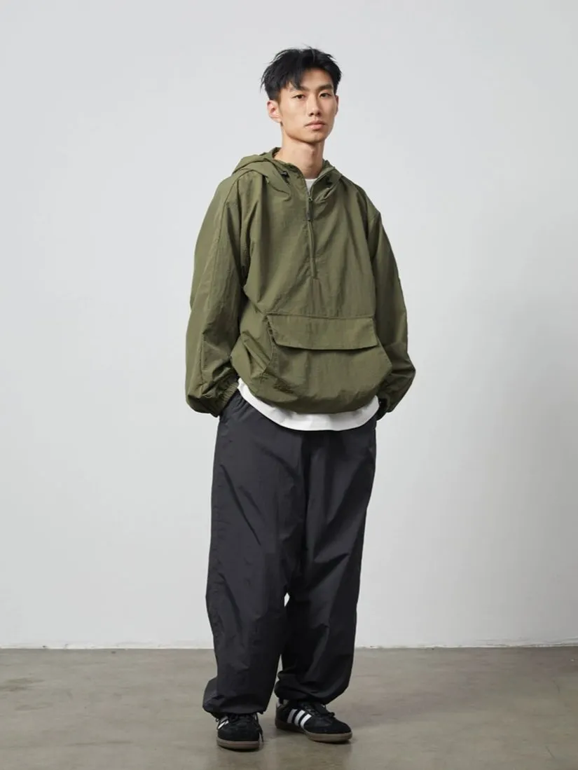 Half Zip Hooded Windbreaker Jacket with Front Pocket