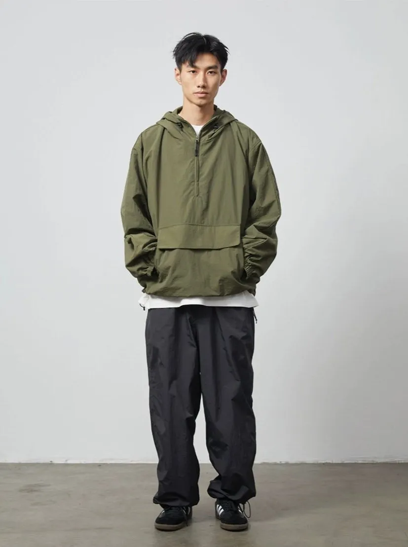 Half Zip Hooded Windbreaker Jacket with Front Pocket