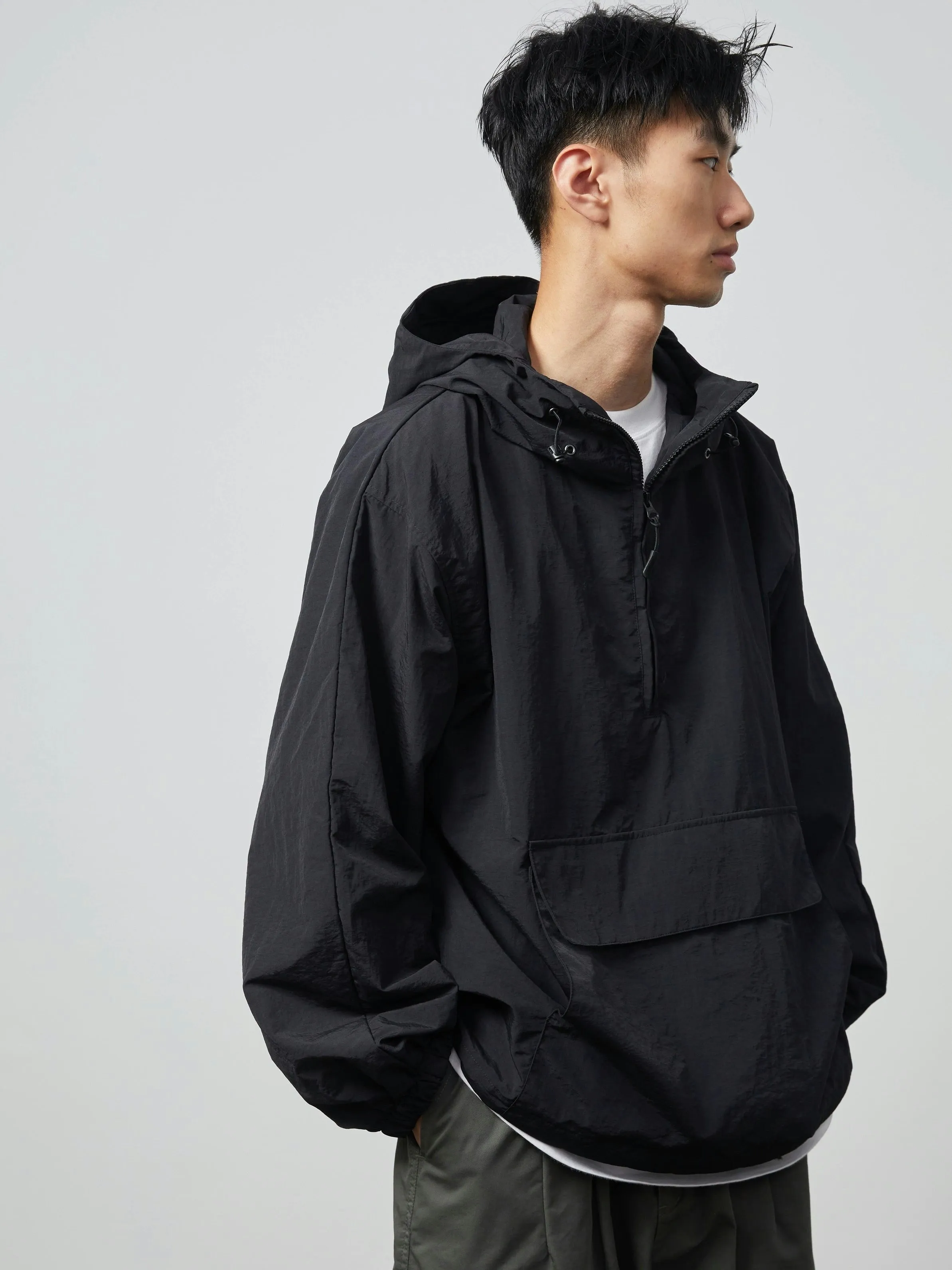 Half Zip Hooded Windbreaker Jacket with Front Pocket