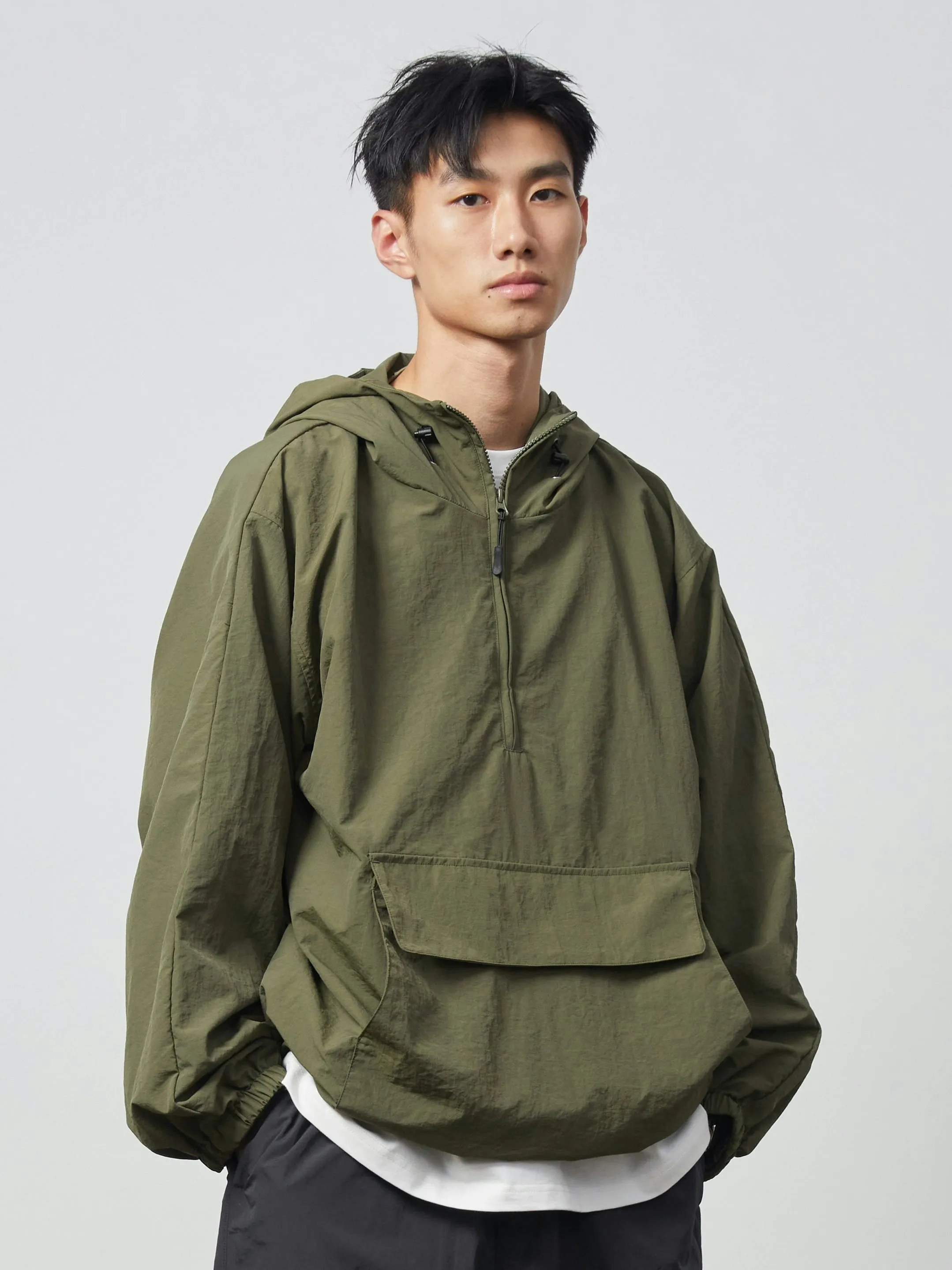 Half Zip Hooded Windbreaker Jacket with Front Pocket