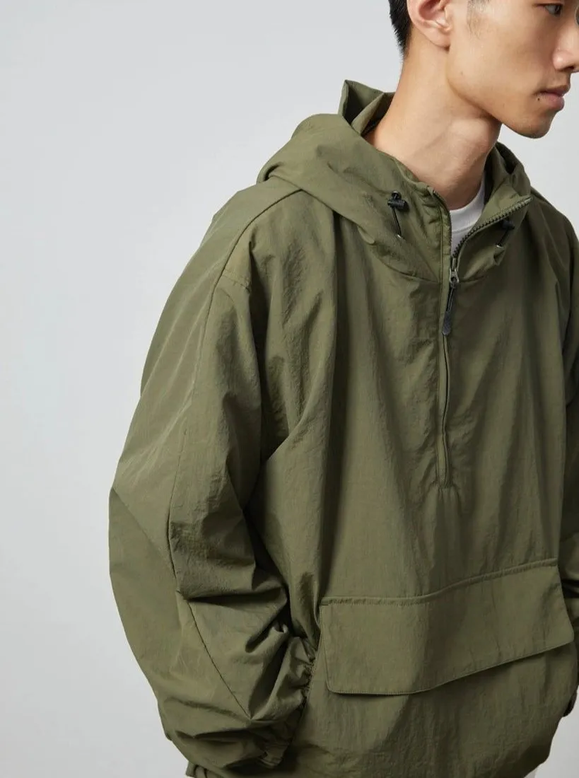 Half Zip Hooded Windbreaker Jacket with Front Pocket