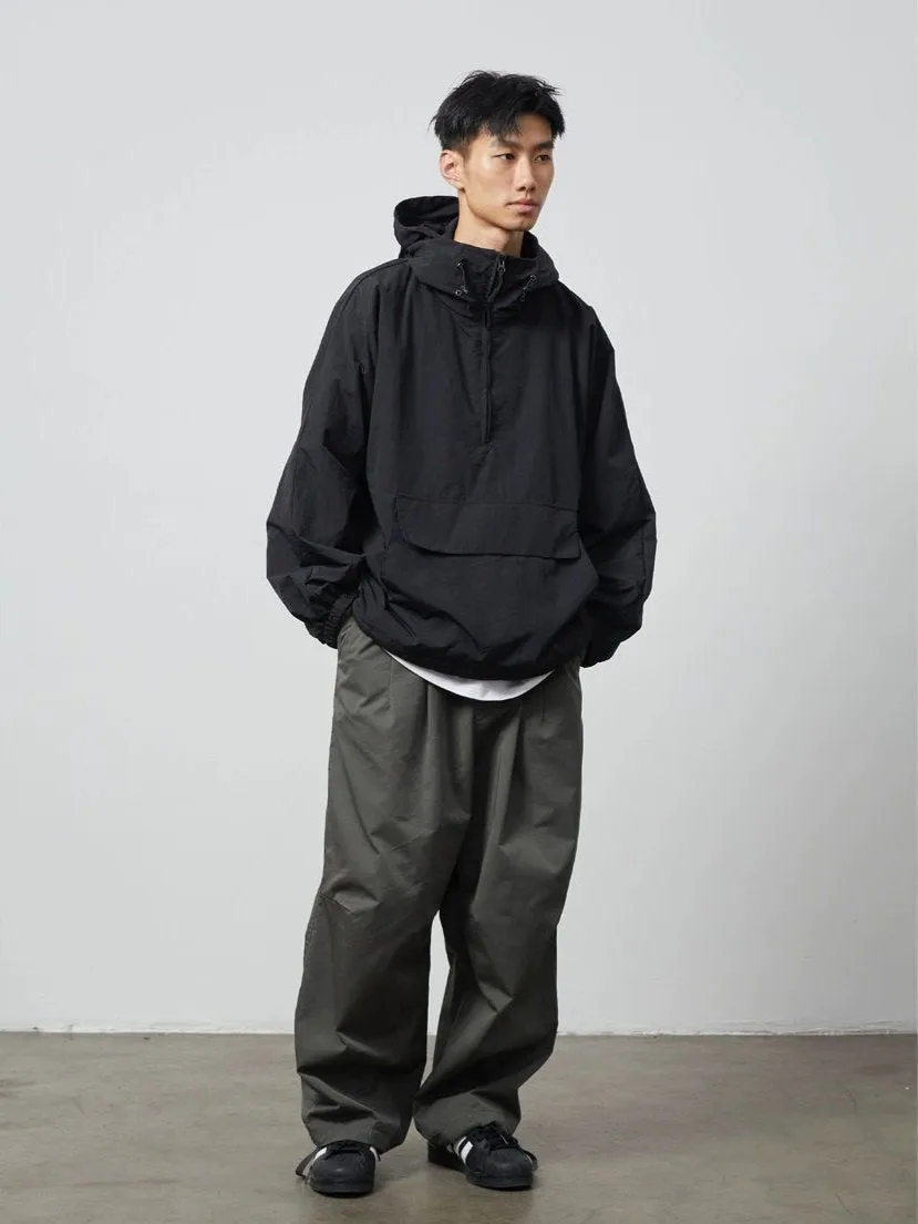 Half Zip Hooded Windbreaker Jacket with Front Pocket