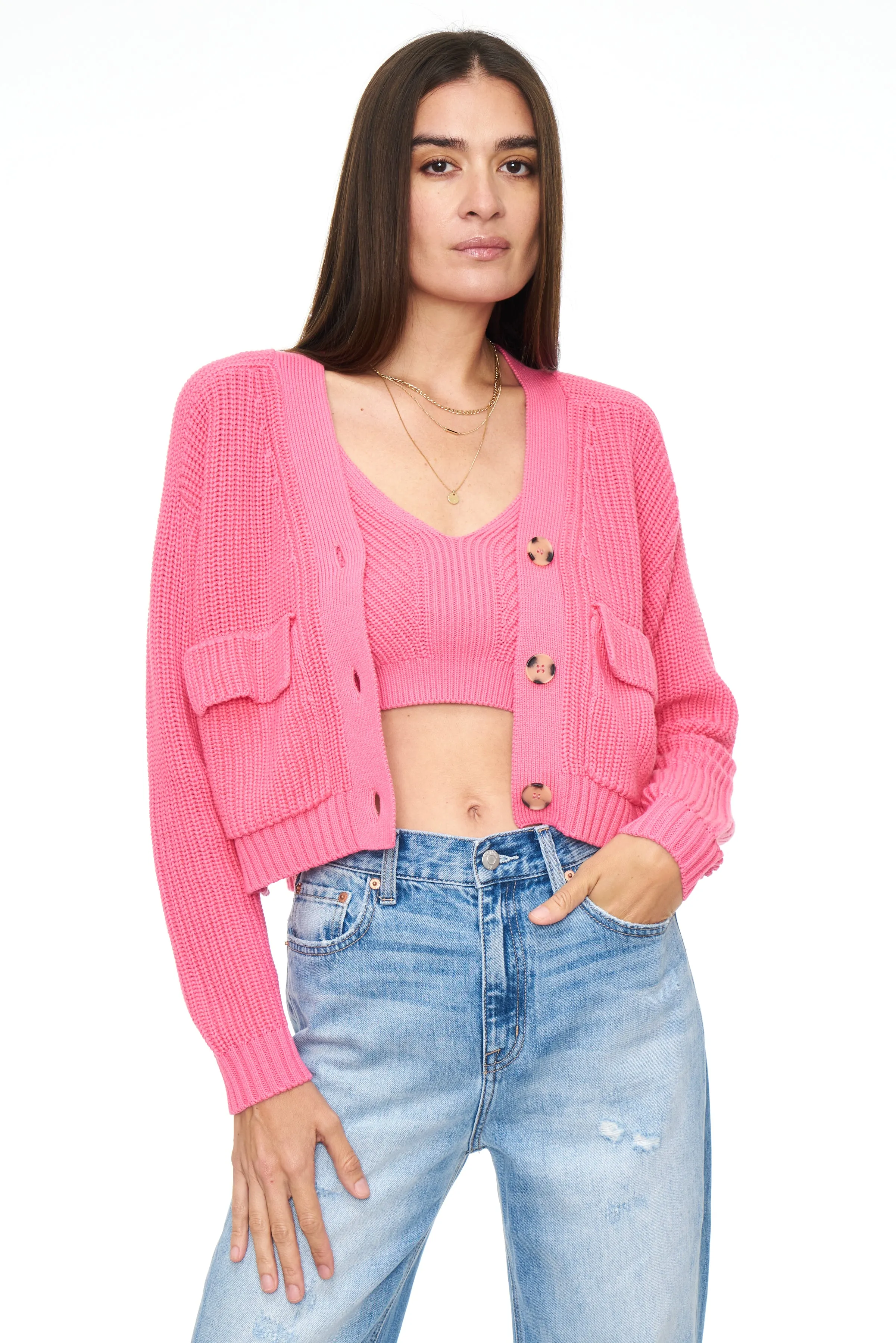 Harper Utility Cardigan - Bright Pink