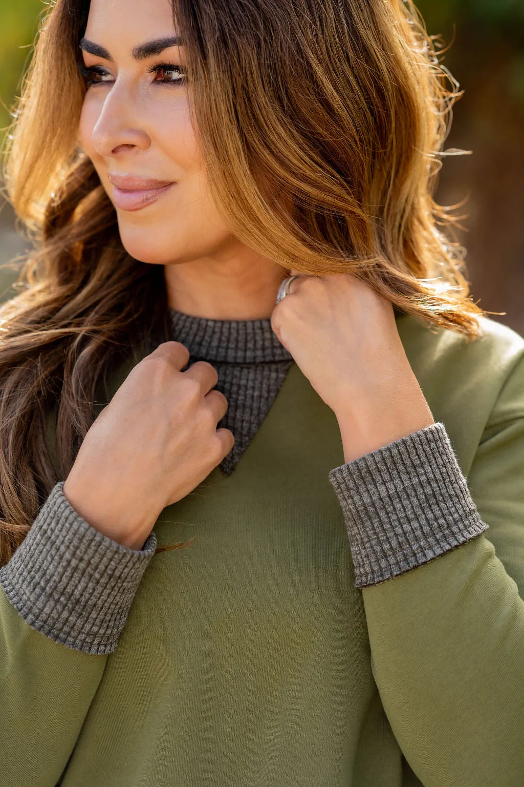 Heathered Rib Trim Sweatshirt