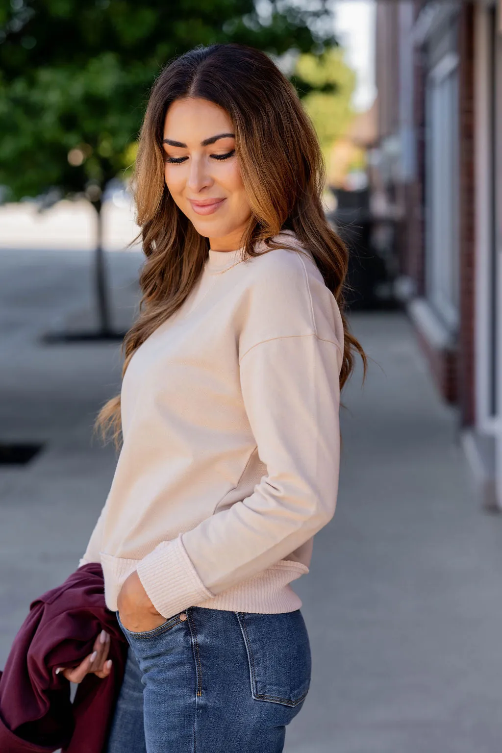 Heathered Rib Trim Sweatshirt