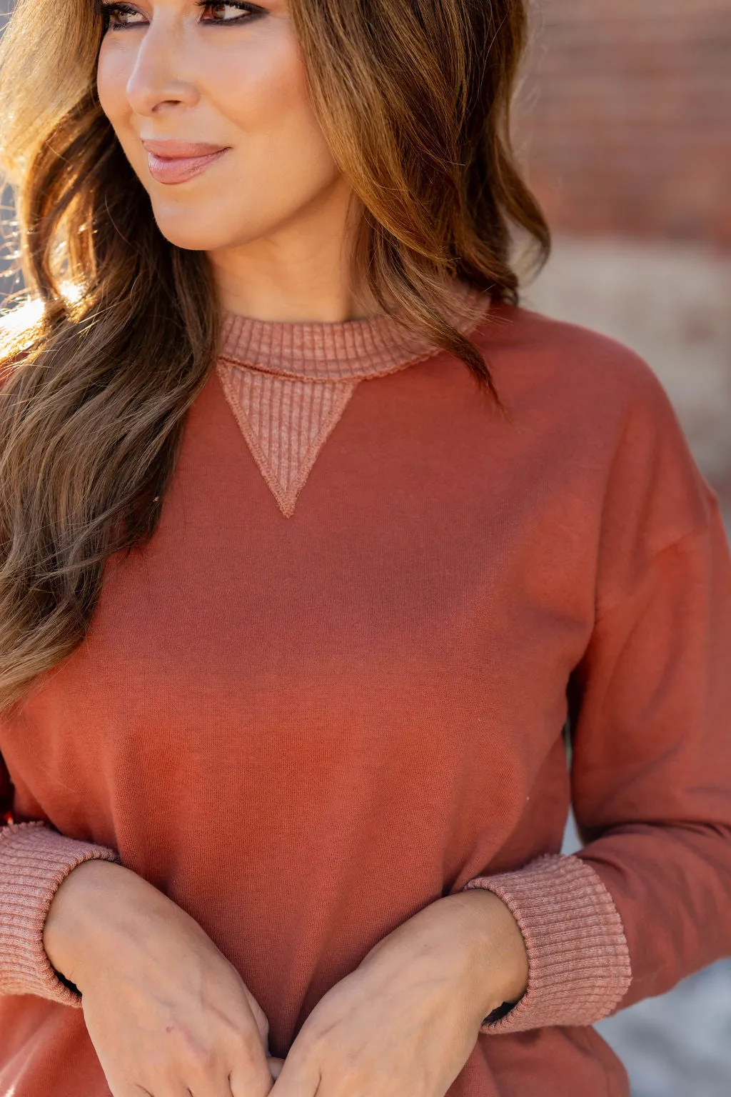 Heathered Rib Trim Sweatshirt