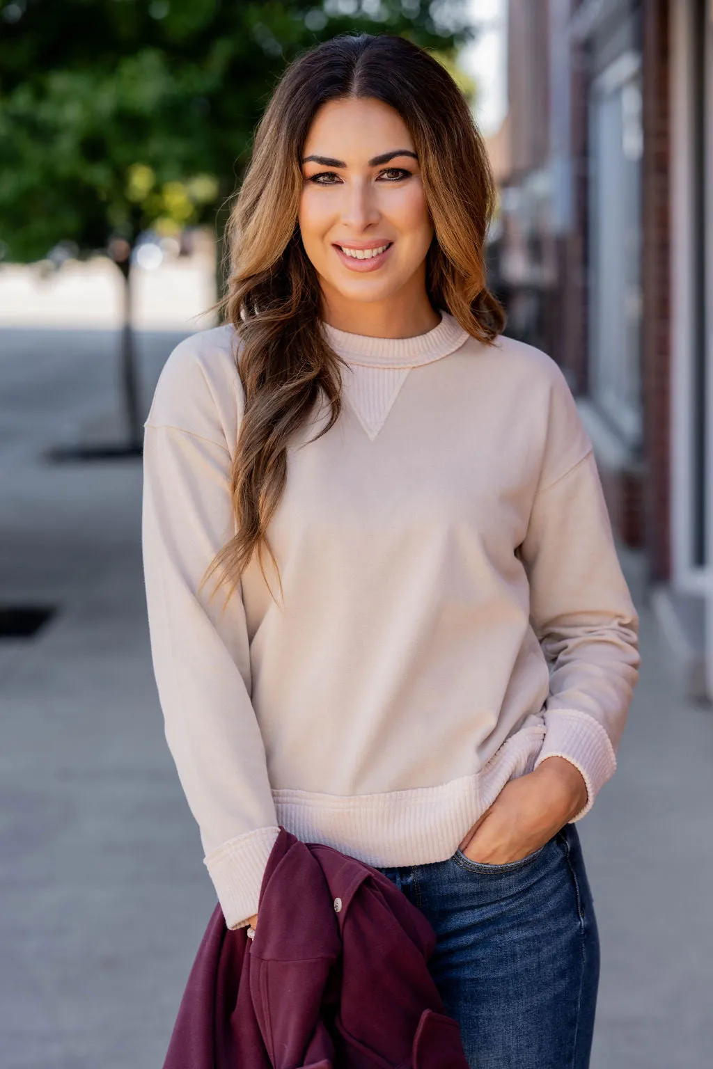Heathered Rib Trim Sweatshirt
